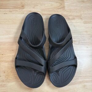 Crocs Kadee II Slide Sandals Women's Black Slip-On Open Toe Strappy Comfort - 10